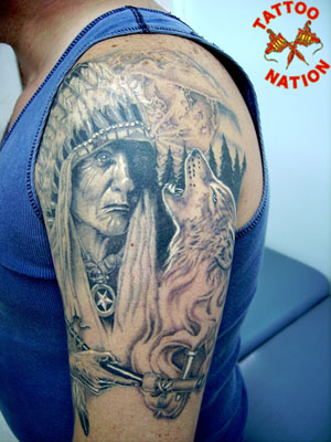 Indian Head Chief Illustration. Sketch of tattoo art, over vinta Stock  Photo by ©outsiderzone 10112139